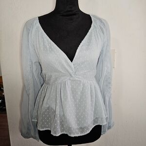American Eagle Outfitters Light Blue V-Neck Peplum Blouse